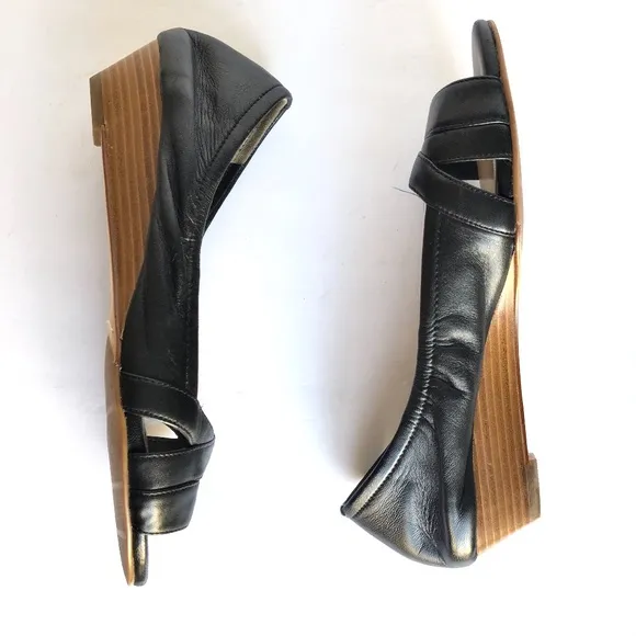 Cole Haan Black Leather Nikeair Peep Toe Wedges