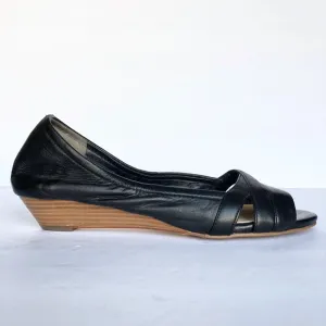 Cole Haan Black Leather Nikeair Peep Toe Wedges