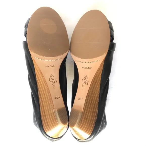 Cole Haan Black Leather Nikeair Peep Toe Wedges