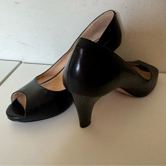 Cole Haan Black Leather Peep Toe High Heels Pumps Shoes Size 10