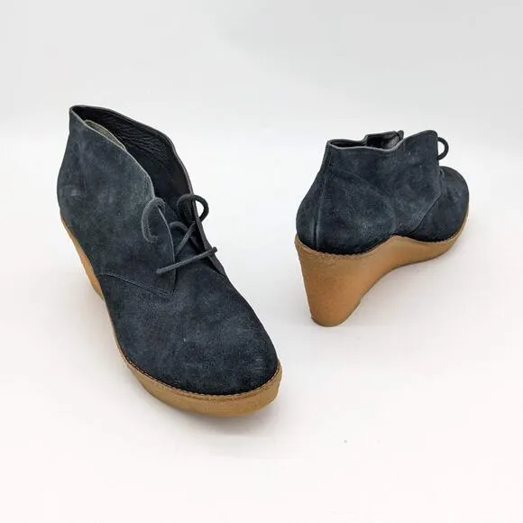 Cole Haan Black Suede Halley Lace Up Wedge Chukka Shoes Size 10.5