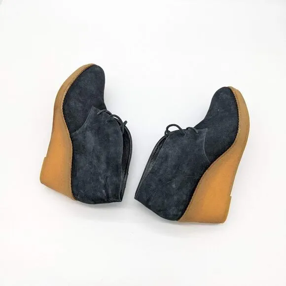 Cole Haan Black Suede Halley Lace Up Wedge Chukka Shoes Size 10.5