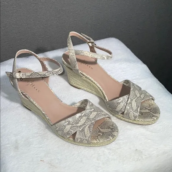 Cole Haan Cream Wedge Sandals with Braided Design