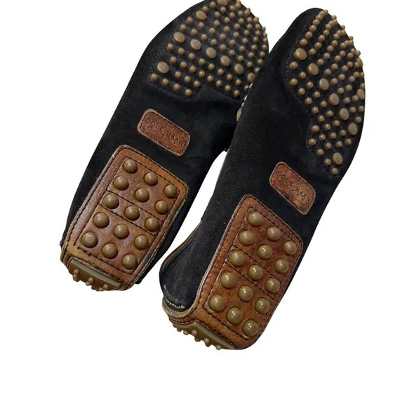 Cole Haan Driving Moccasins Shoes Size 11 Black Suede Brown Leather Laces