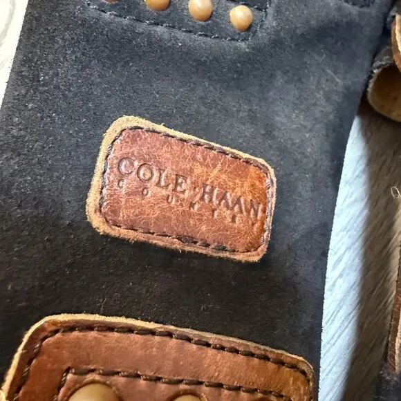 Cole Haan Driving Moccasins Shoes Size 11 Black Suede Brown Leather Laces