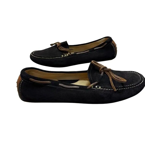 Cole Haan Driving Moccasins Shoes Size 11 Black Suede Brown Leather Laces