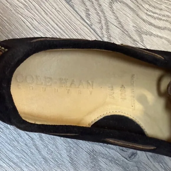 Cole Haan Driving Moccasins Shoes Size 11 Black Suede Brown Leather Laces