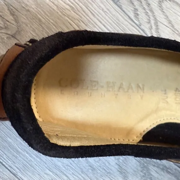 Cole Haan Driving Moccasins Shoes Size 11 Black Suede Brown Leather Laces