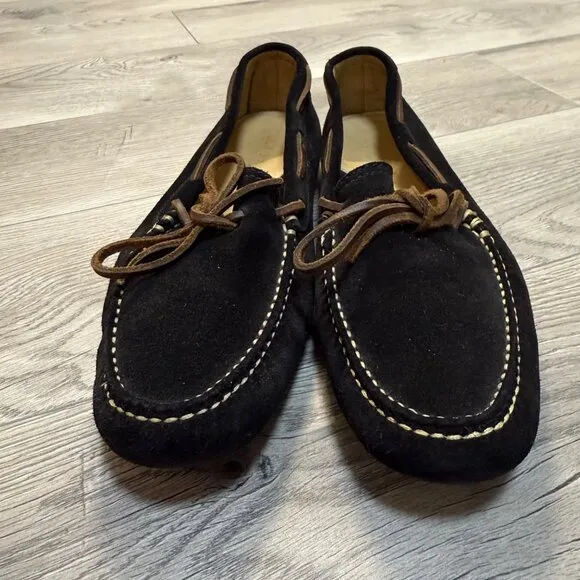 Cole Haan Driving Moccasins Shoes Size 11 Black Suede Brown Leather Laces