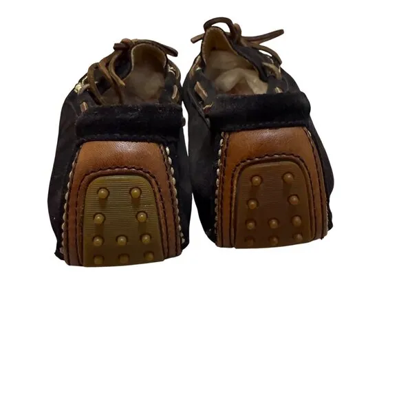 Cole Haan Driving Moccasins Shoes Size 11 Black Suede Brown Leather Laces