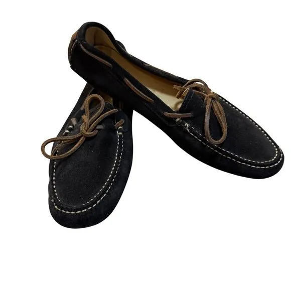 Cole Haan Driving Moccasins Shoes Size 11 Black Suede Brown Leather Laces