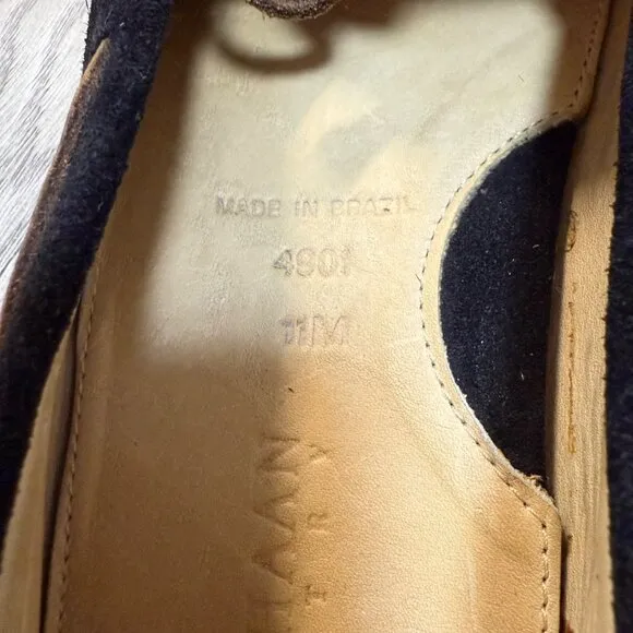 Cole Haan Driving Moccasins Shoes Size 11 Black Suede Brown Leather Laces
