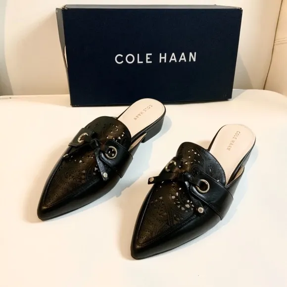 Cole Haan Emily Black Leather Mules Flats Sandals