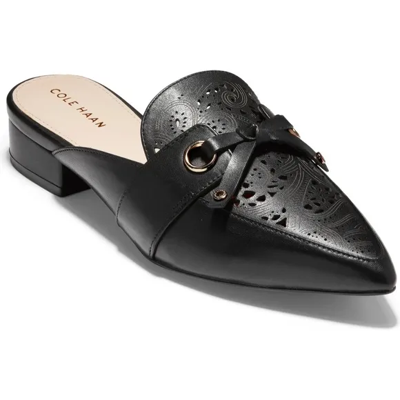 Cole Haan Emily Black Leather Mules Flats Sandals