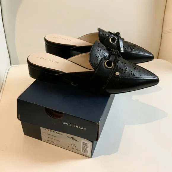 Cole Haan Emily Black Leather Mules Flats Sandals