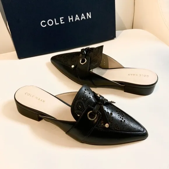 Cole Haan Emily Black Leather Mules Flats Sandals