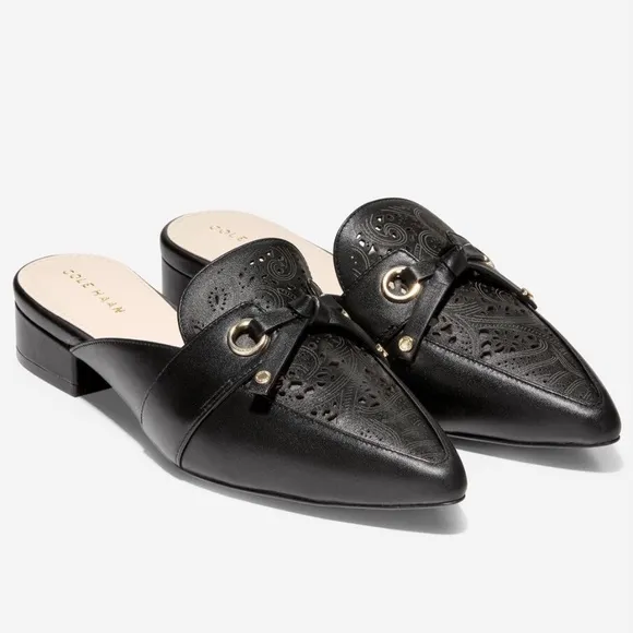 Cole Haan Emily Black Leather Mules Flats Sandals