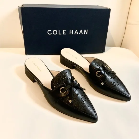 Cole Haan Emily Black Leather Mules Flats Sandals