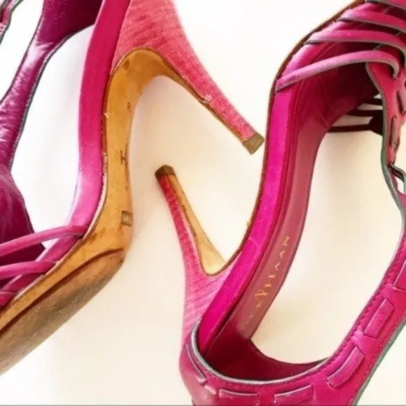 Cole Haan Fuchsia Valencia Nike Air Leather Open Toe Sandal Heel Size 6B