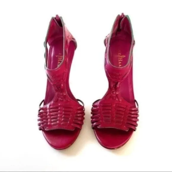 Cole Haan Fuchsia Valencia Nike Air Leather Open Toe Sandal Heel Size 6B