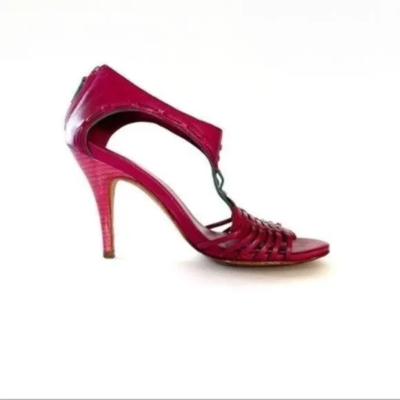 Cole Haan Fuchsia Valencia Nike Air Leather Open Toe Sandal Heel Size 6B