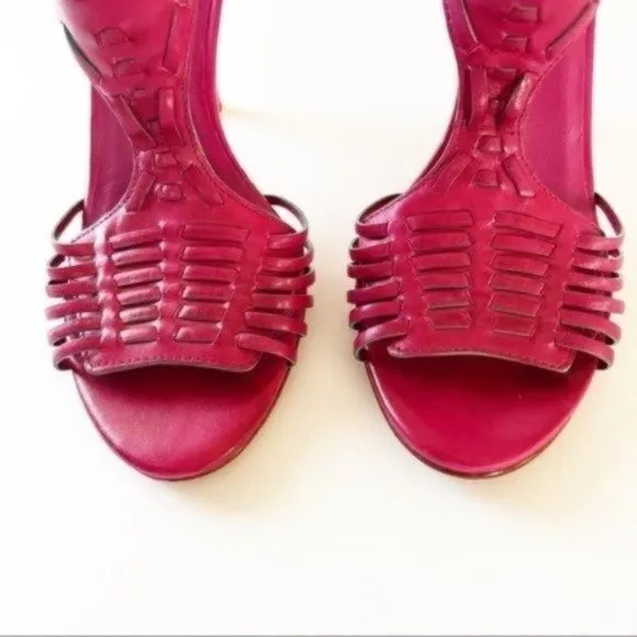 Cole Haan Fuchsia Valencia Nike Air Leather Open Toe Sandal Heel Size 6B