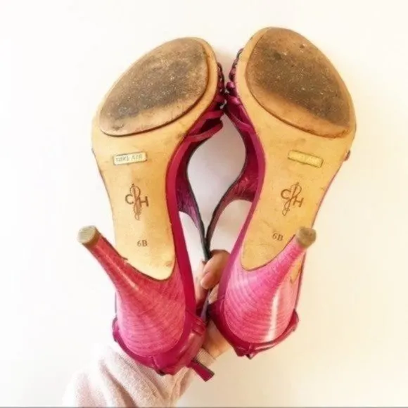 Cole Haan Fuchsia Valencia Nike Air Leather Open Toe Sandal Heel Size 6B