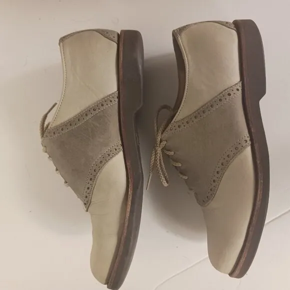 Cole Haan G2 Sadle Oxford Beige Leather Suede Shoes Mens 9.5 - 10 Dual Tone 5774