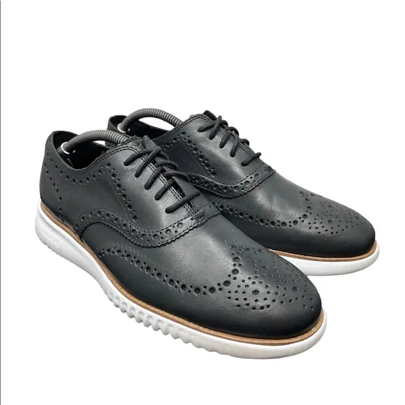 COLE HAAN GRAND OS Black White Oxford Wingtip Shoes C31534 Mens 9 Fast Ship