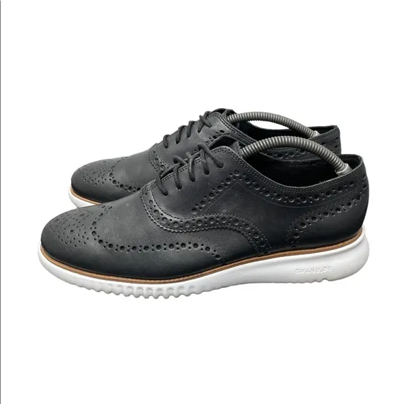 COLE HAAN GRAND OS Black White Oxford Wingtip Shoes C31534 Mens 9 Fast Ship