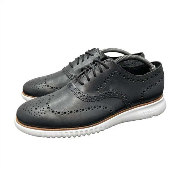 COLE HAAN GRAND OS Black White Oxford Wingtip Shoes C31534 Mens 9 Fast Ship