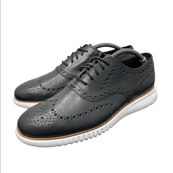 COLE HAAN GRAND OS Black White Oxford Wingtip Shoes C31534 Mens 9 Fast Ship
