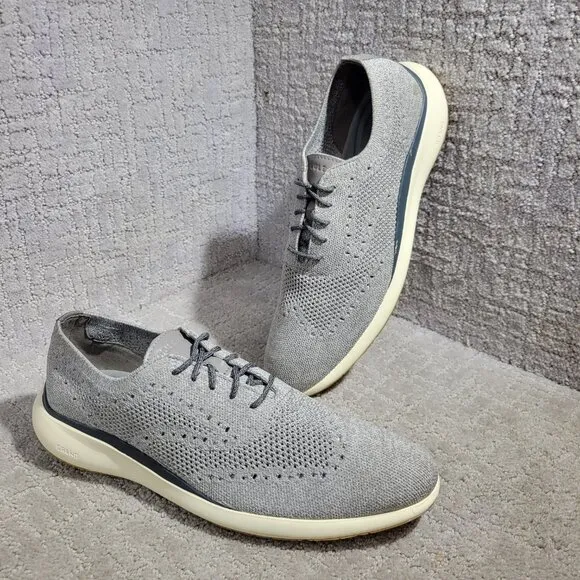 Cole Haan Grand Troy Men's Size 10.5 US Gray Knit Wingtip Oxford Shoes C33769