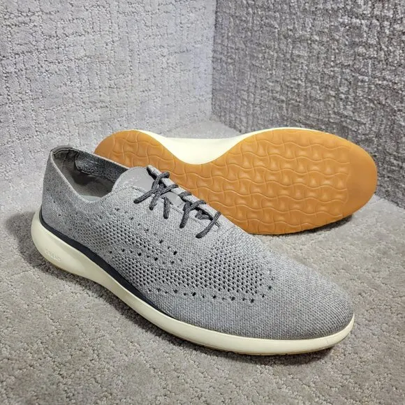 Cole Haan Grand Troy Men's Size 10.5 US Gray Knit Wingtip Oxford Shoes C33769