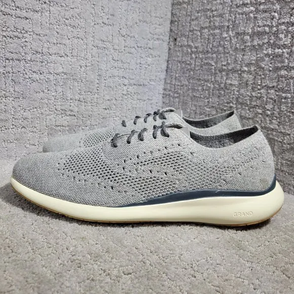 Cole Haan Grand Troy Men's Size 10.5 US Gray Knit Wingtip Oxford Shoes C33769