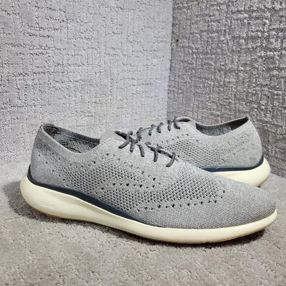 Cole Haan Grand Troy Men's Size 10.5 US Gray Knit Wingtip Oxford Shoes C33769