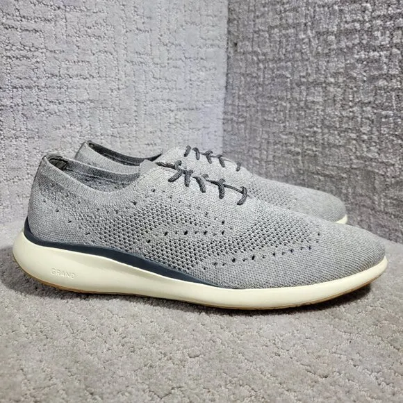 Cole Haan Grand Troy Men's Size 10.5 US Gray Knit Wingtip Oxford Shoes C33769