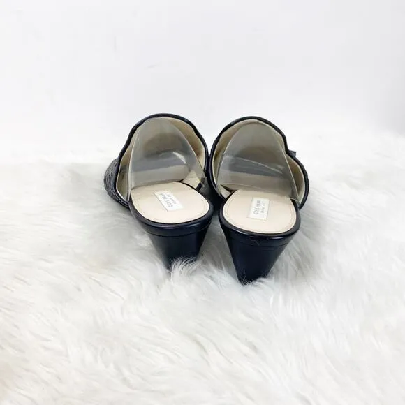 Cole Haan Grand Zero 7.5 B Womens Black Leather Weave Slide Mule Peep Toe Wedges