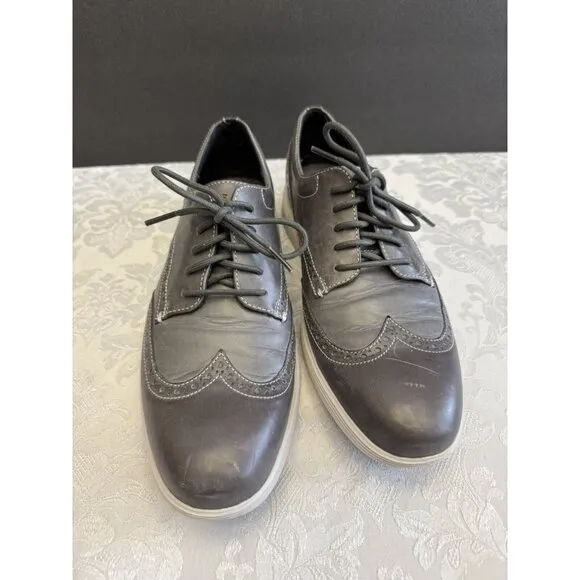 Cole Haan Grand.OS Sz 9M Gray Leather Wingtip Oxford Derby Comfort Shoe‎ C24895