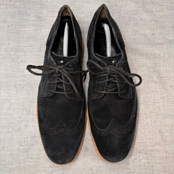 Cole Haan Lunargrand Wingtip Oxford Black Suede Lace Up Derby Classic Men’s 11