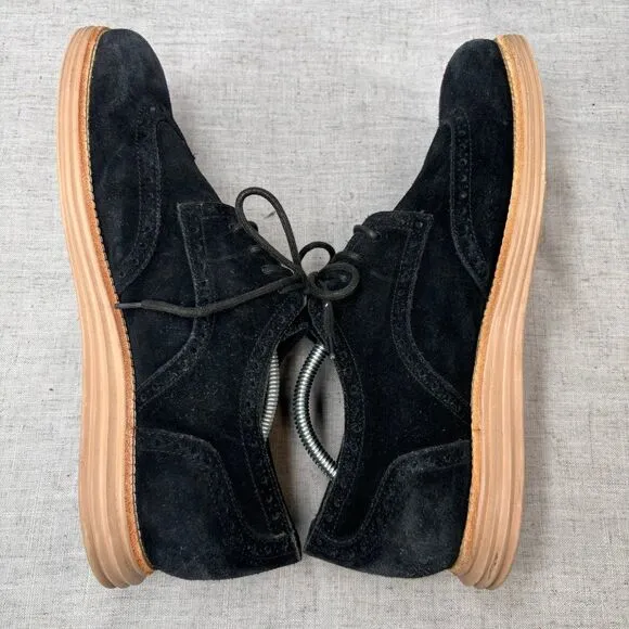 Cole Haan Lunargrand Wingtip Oxford Black Suede Lace Up Derby Classic Men’s 11