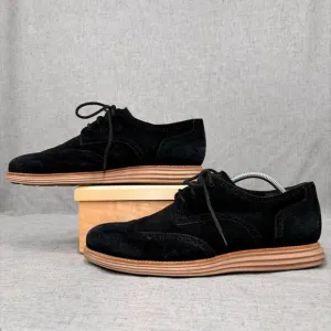 Cole Haan Lunargrand Wingtip Oxford Black Suede Lace Up Derby Classic Men’s 11