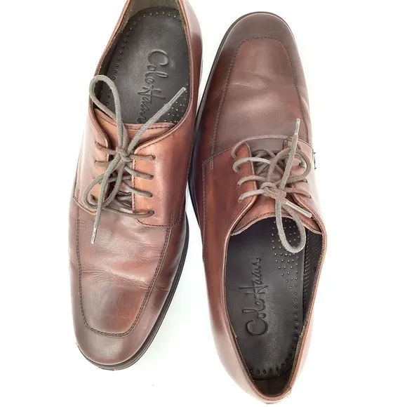 Cole Haan Men Apron Toe Derby Lace Up Oxford Brown Leather Size 8 M dress shoes