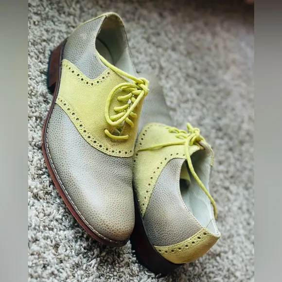 Cole-Haan Men Leather Wingtip Oxford Saddle C09919 U B2 Two-Tone Shoes Size 9M