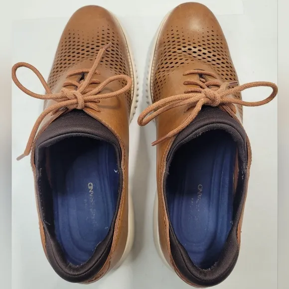 COLE HAAN MEN'S 2.ZEROGRAND LASER WINGTIP OXFORD SHOES SIZE 9M BRITISH TAN/IVORY