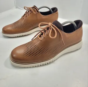 COLE HAAN MEN'S 2.ZEROGRAND LASER WINGTIP OXFORD SHOES SIZE 9M BRITISH TAN/IVORY