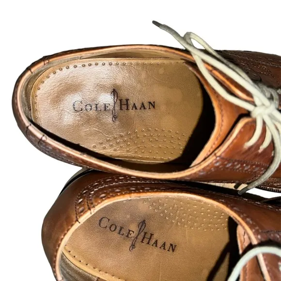 Cole Haan Men’s Giraldo Wingtip Shoes Size 9 British Tan Leather Oxford Derby