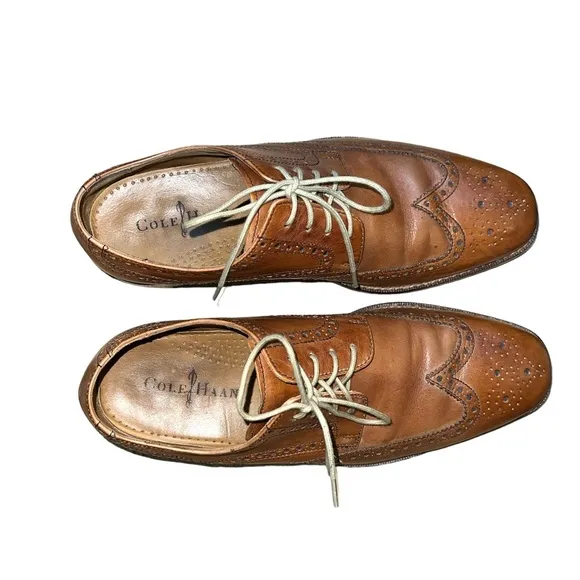 Cole Haan Men’s Giraldo Wingtip Shoes Size 9 British Tan Leather Oxford Derby