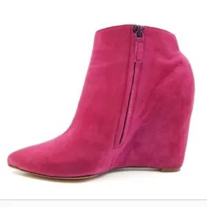 COLE HAAN NIKE AIR VERDI WINERY LEATHER SUEDE WEDGE HOT PINK BOOTIES WOM…