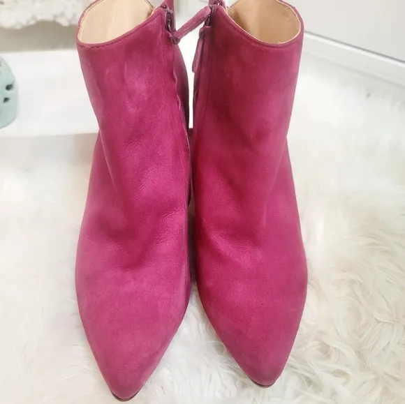 COLE HAAN NIKE AIR VERDI WINERY LEATHER SUEDE WEDGE HOT PINK BOOTIES WOM…